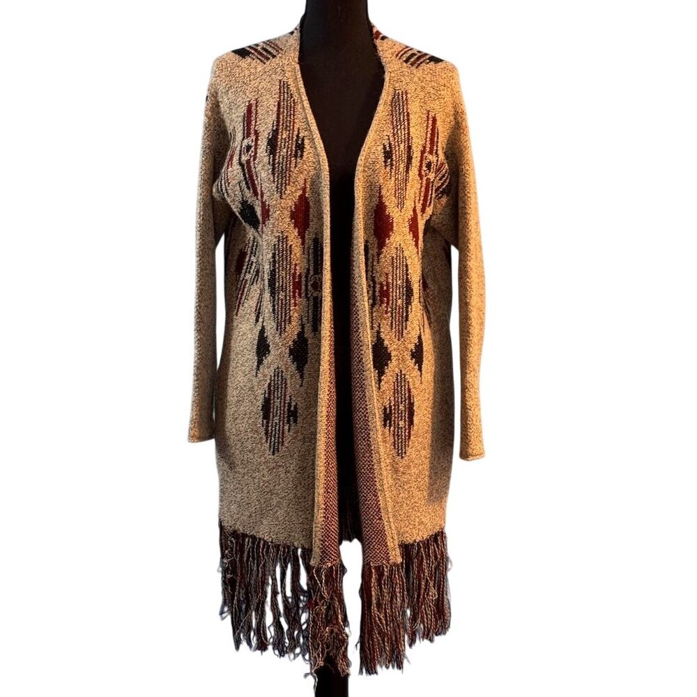 SHYANNE Western Wear Open Front Southwest Design Cardigan Sweater 2 Pockets S